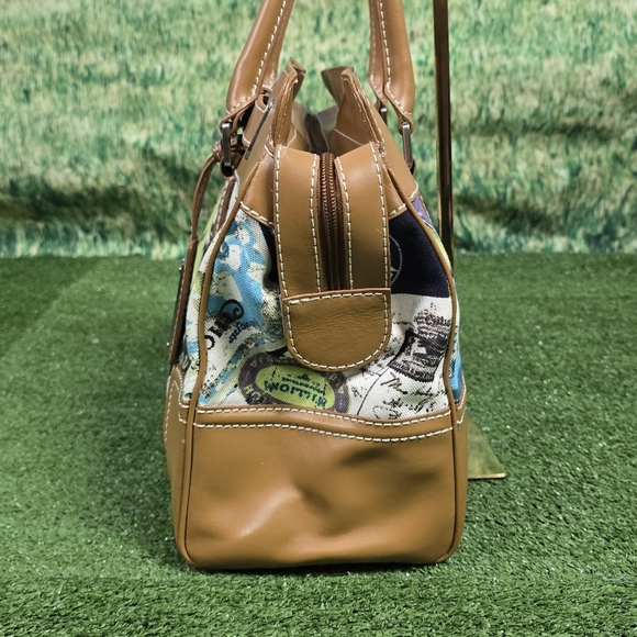 TALBOTS | POSTCARD RESORT CRUISE LARGE TRAVEL SATCHEL COTTON CANVAS VEGAN BAG - Picture 8 of 16